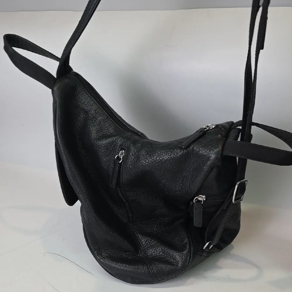 Black Leather Backpack Travel‎ Shoulder Bag Zip With Pockets Purse
